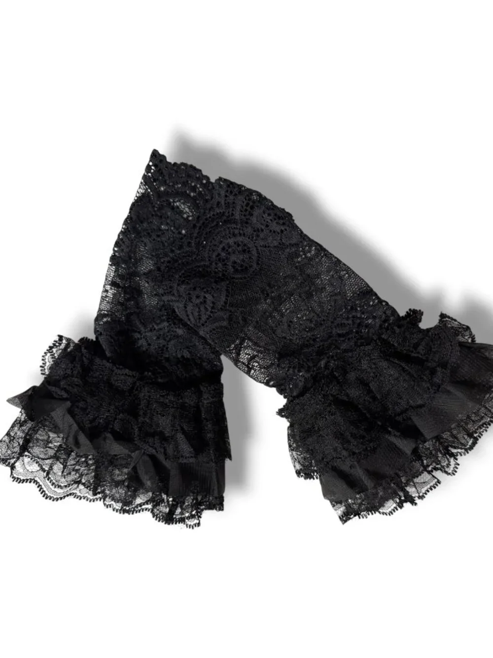 Black Lace Ruffle Wrist Arm Warmer Cuffs One Size NWT